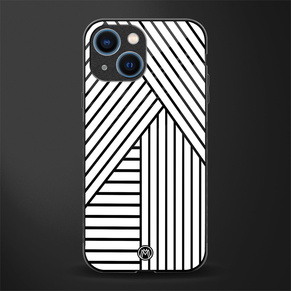 classic white black patten glass case for iphone 13 mini image