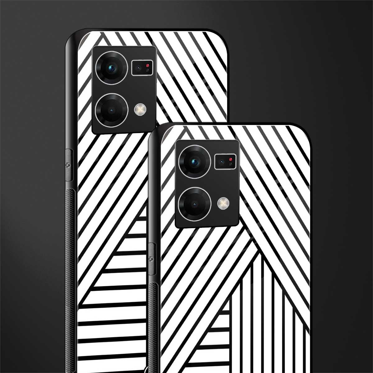 classic white black patten back phone cover | glass case for oppo f21 pro 4g