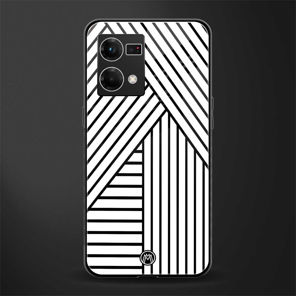 classic white black patten back phone cover | glass case for oppo f21 pro 4g