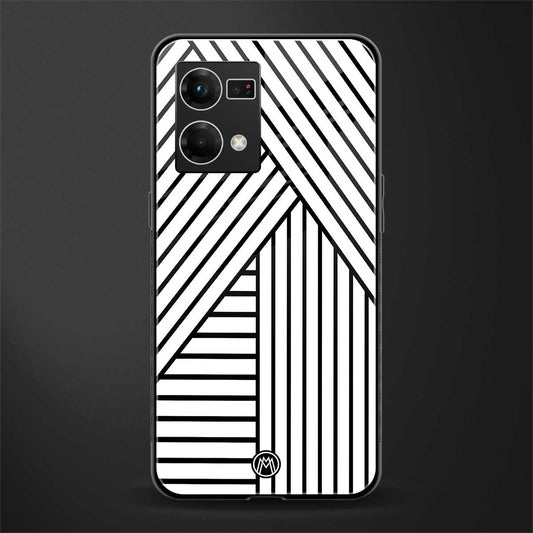 classic white black patten back phone cover | glass case for oppo f21 pro 4g