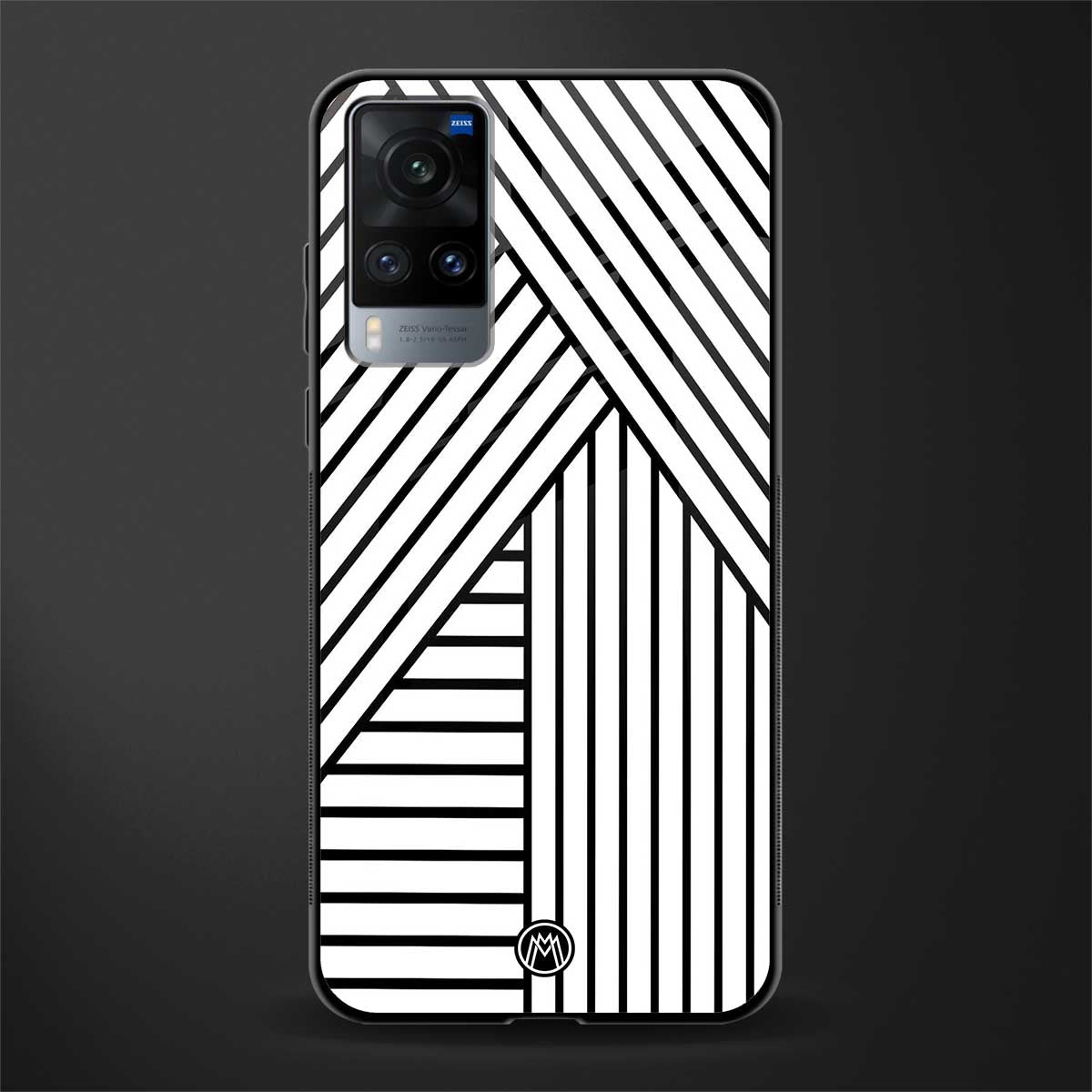 classic white black patten glass case for vivo x60 image