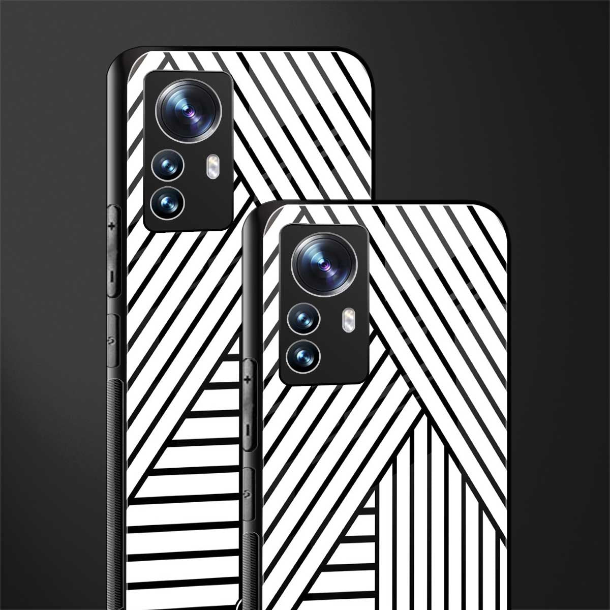 classic white black patten back phone cover | glass case for xiaomi 12 pro