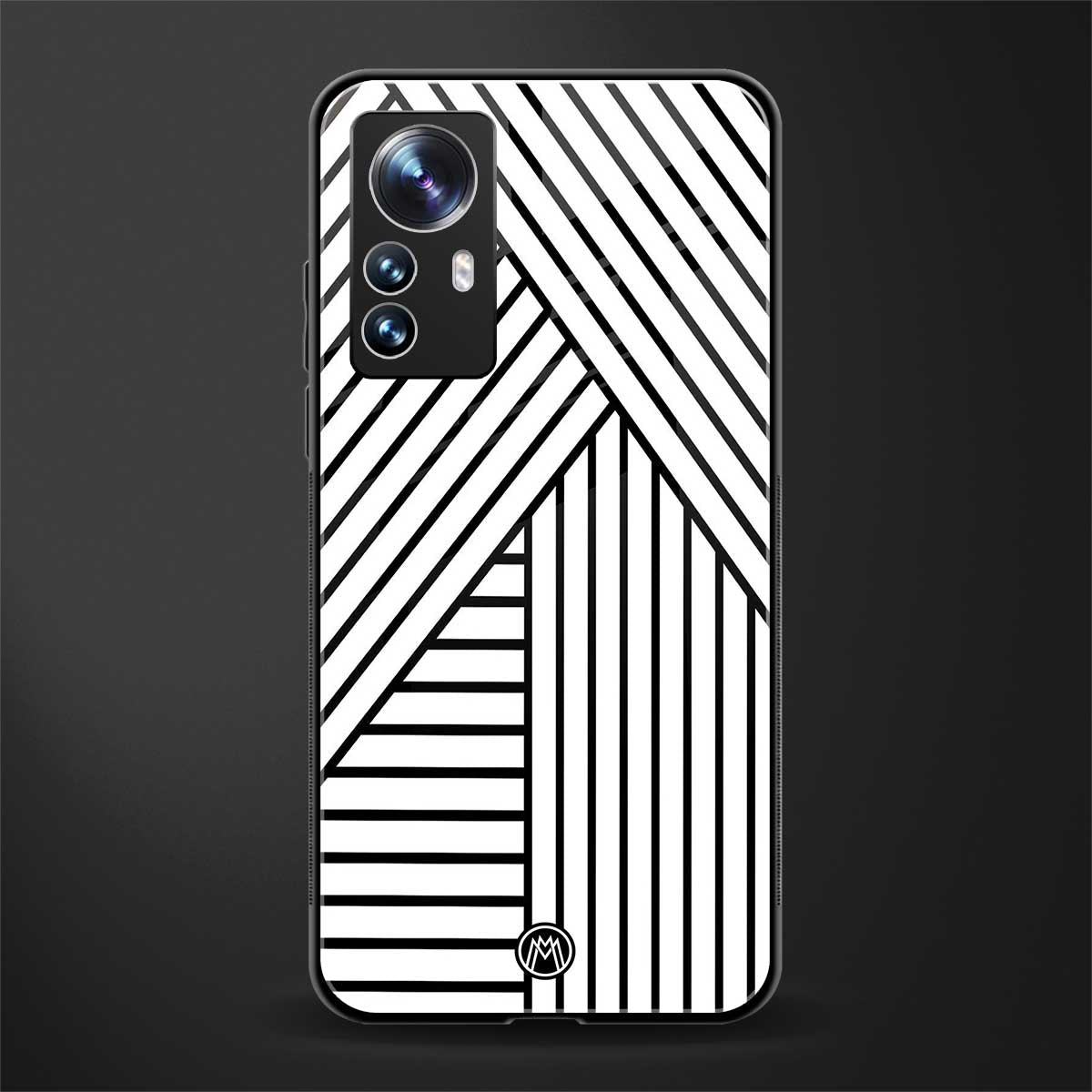 classic white black patten back phone cover | glass case for xiaomi 12 pro