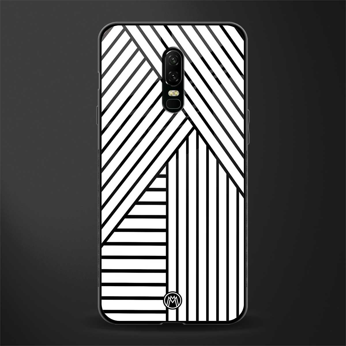 classic white black patten glass case for oneplus 6 image