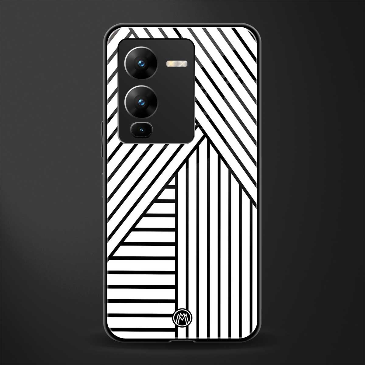classic white black patten back phone cover | glass case for vivo v25 pro 5g