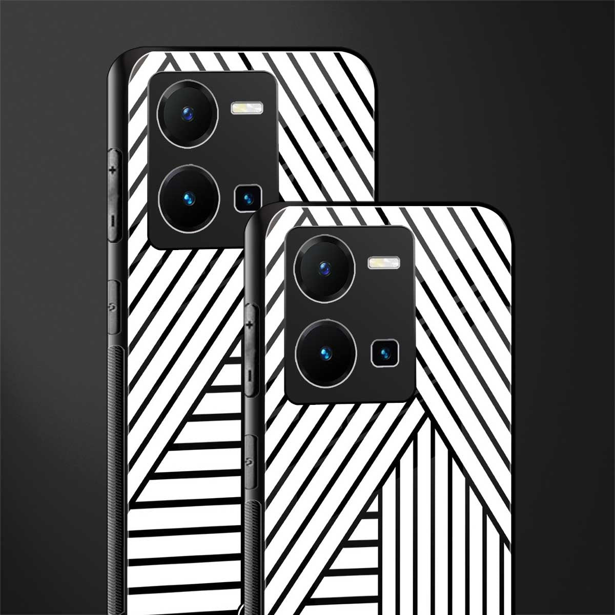 classic white black patten back phone cover | glass case for vivo y35 4g