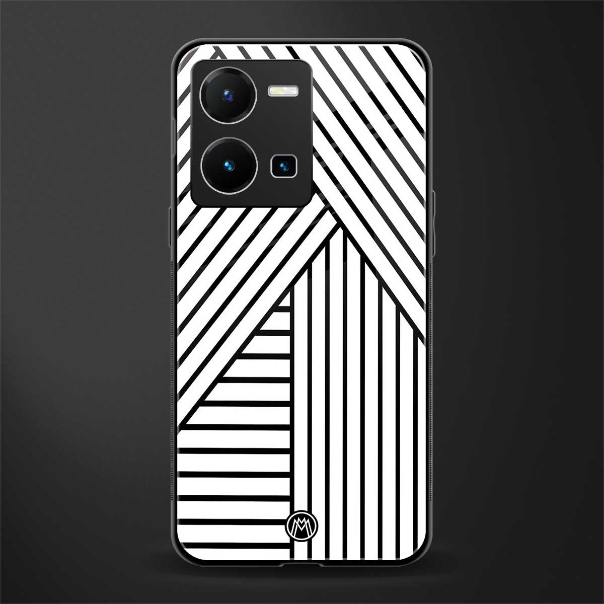 classic white black patten back phone cover | glass case for vivo y35 4g