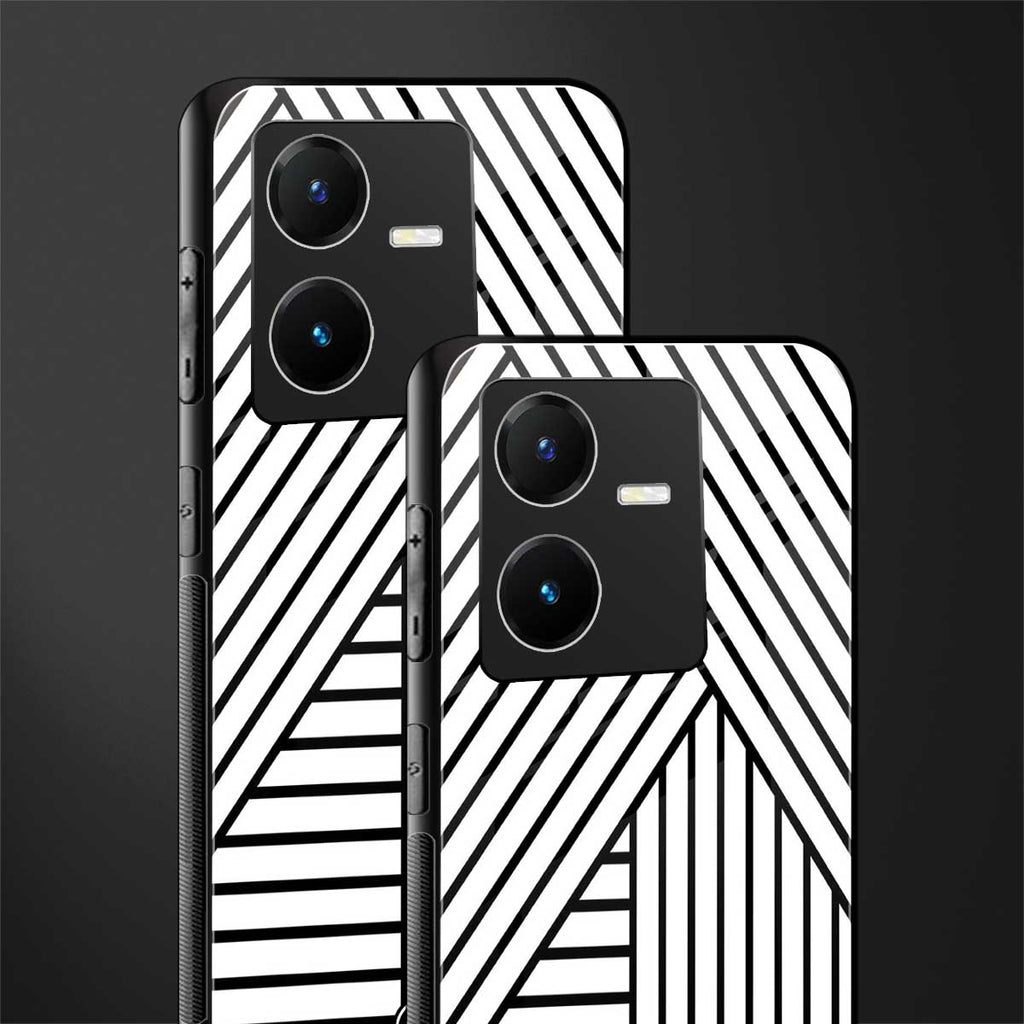 classic white black patten back phone cover | glass case for vivo y22
