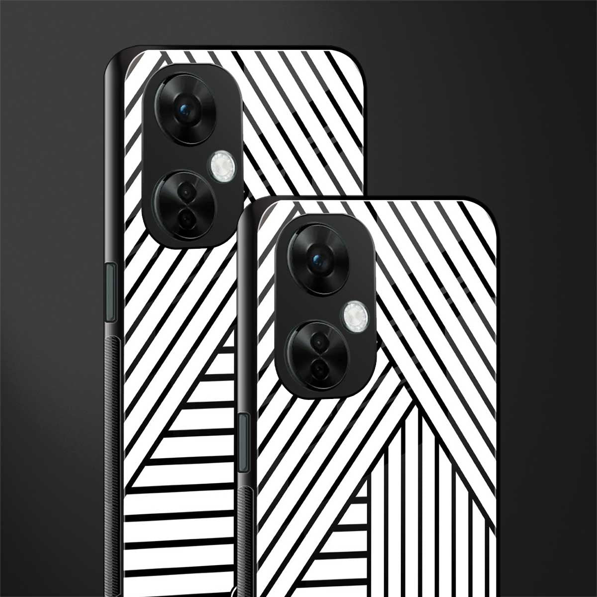 classic white black patten back phone cover | glass case for oneplus nord ce 3 lite