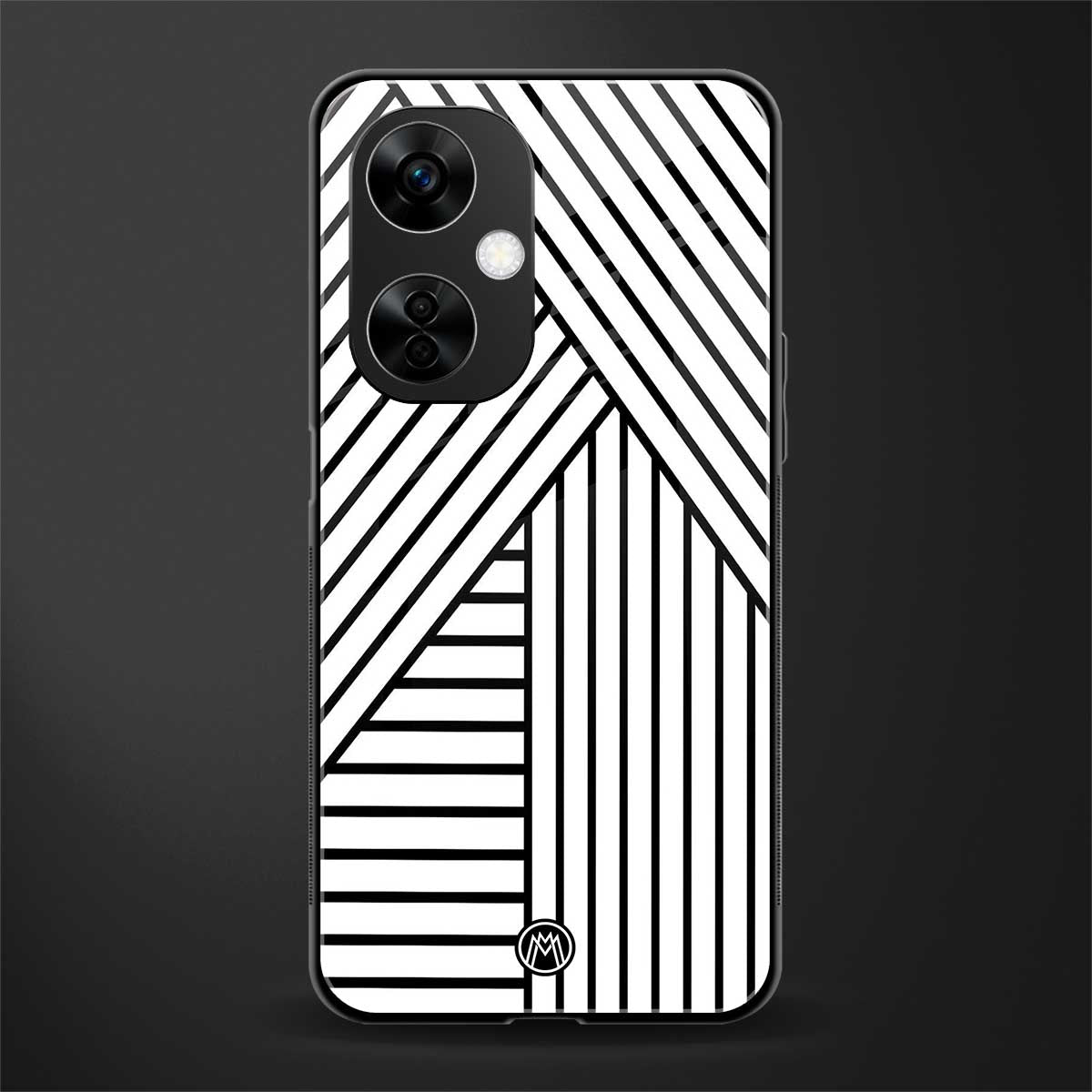 classic white black patten back phone cover | glass case for oneplus nord ce 3 lite