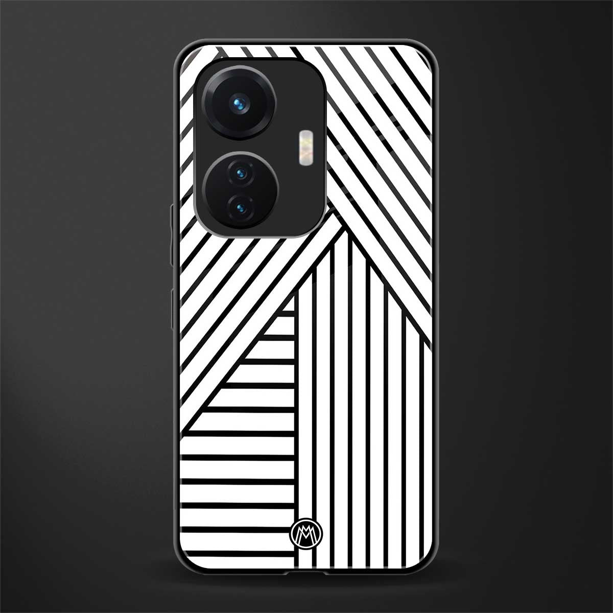 classic white black patten back phone cover | glass case for vivo t1 44w 4g