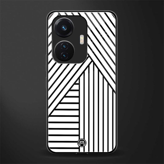classic white black patten back phone cover | glass case for vivo t1 44w 4g