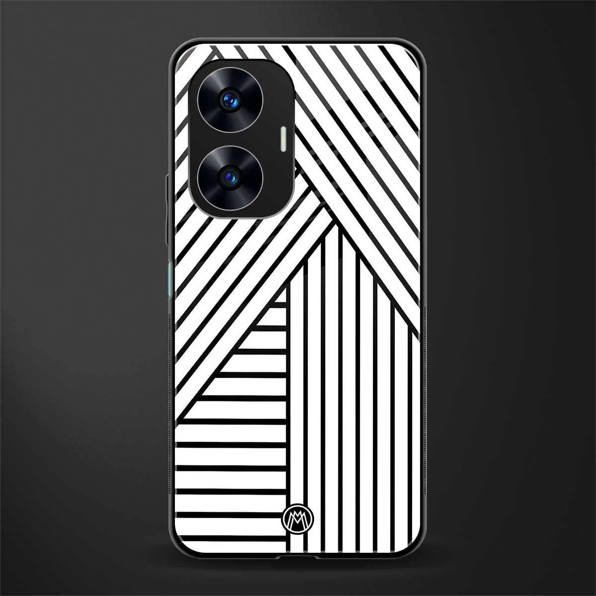 classic white black patten back phone cover | glass case for realme c55