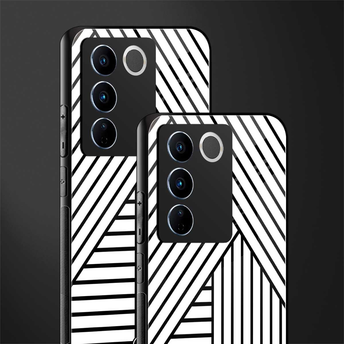 classic white black patten back phone cover | glass case for vivo v27 pro 5g