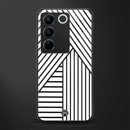 classic white black patten back phone cover | glass case for vivo v27 pro 5g