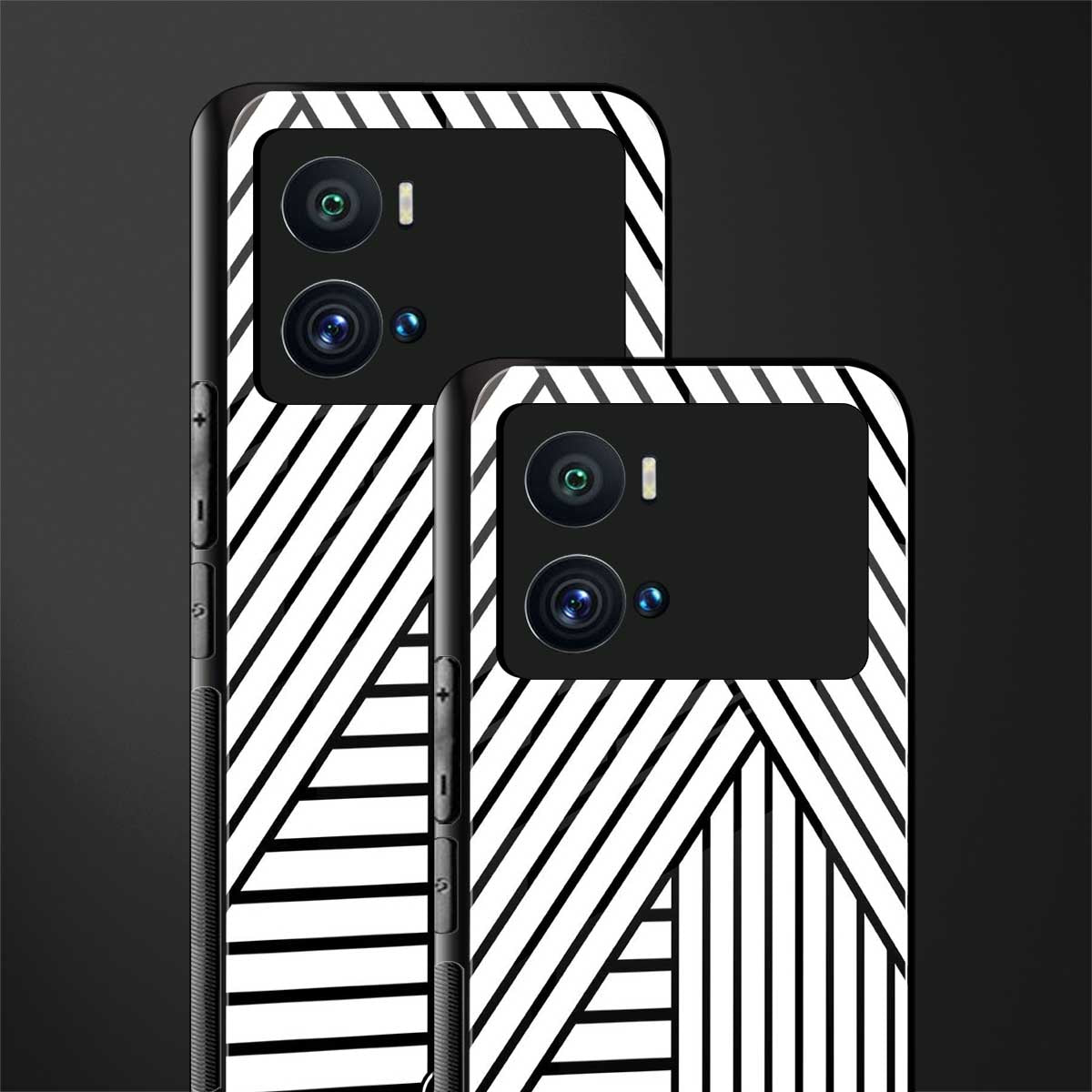 classic white black patten back phone cover | glass case for iQOO 9 Pro