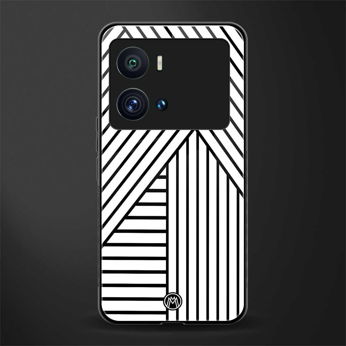 classic white black patten back phone cover | glass case for iQOO 9 Pro