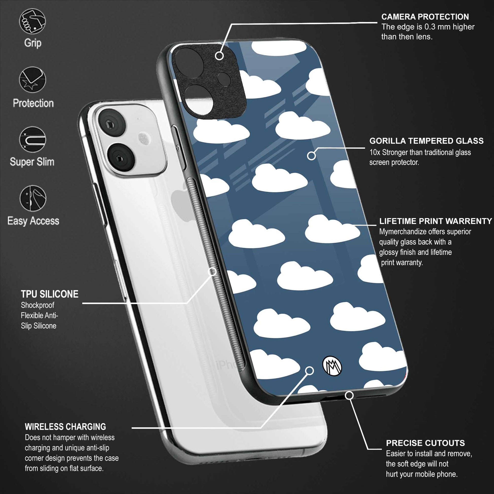 clouds back phone cover | glass case for oppo f21 pro 5g