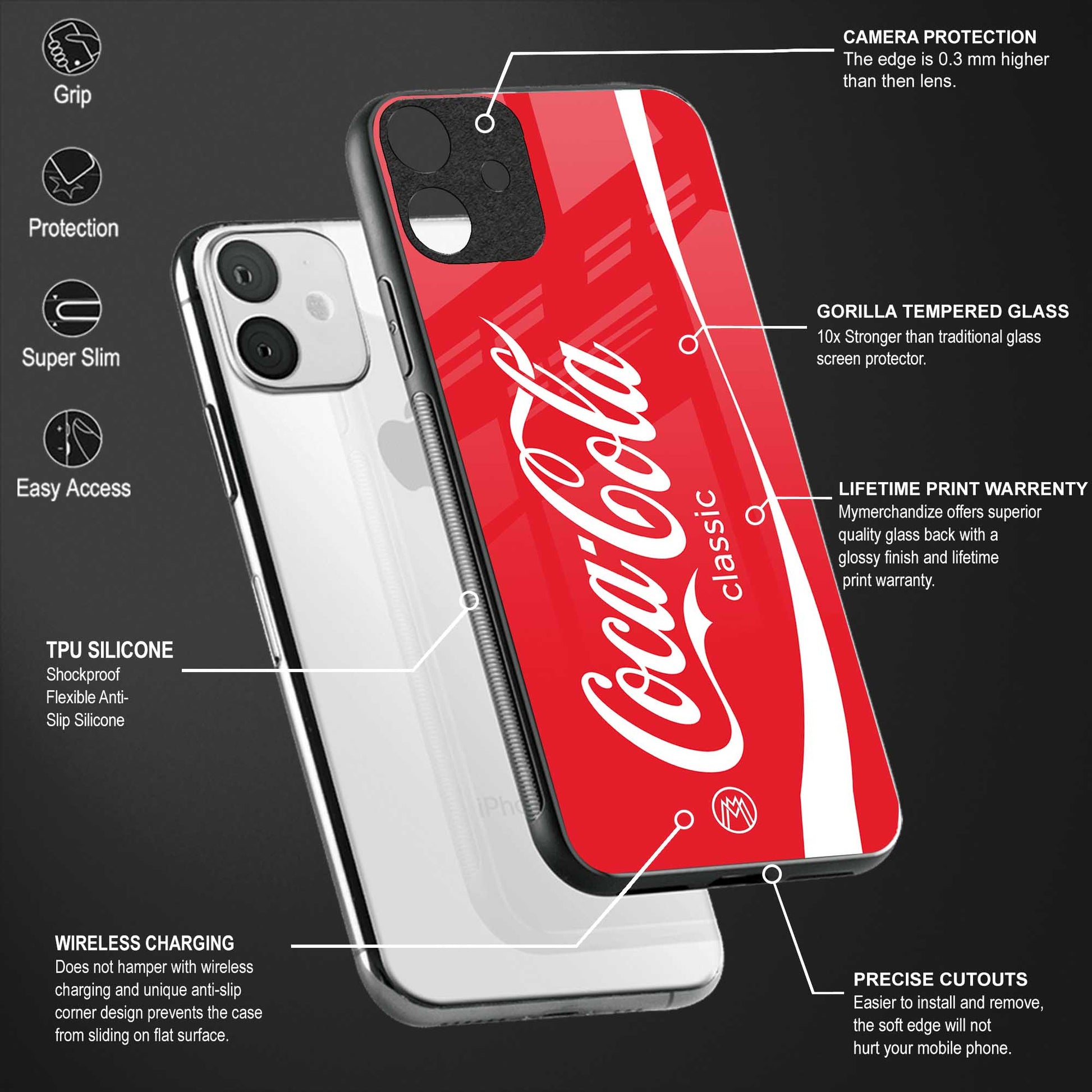 coca cola classic back phone cover | glass case for realme c55