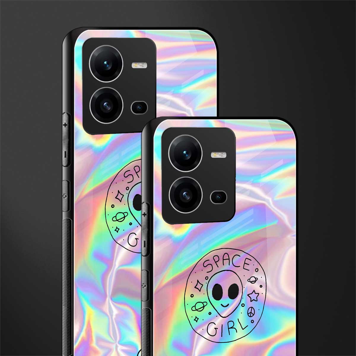 colorful alien back phone cover | glass case for vivo v25-5g