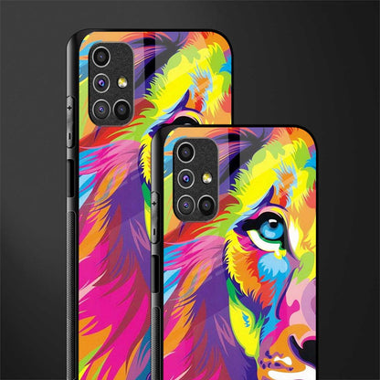 colourful fierce lion glass case for samsung galaxy m51 image-2