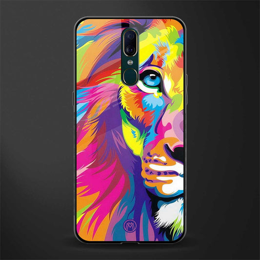 colourful fierce lion glass case for oppo a9 image