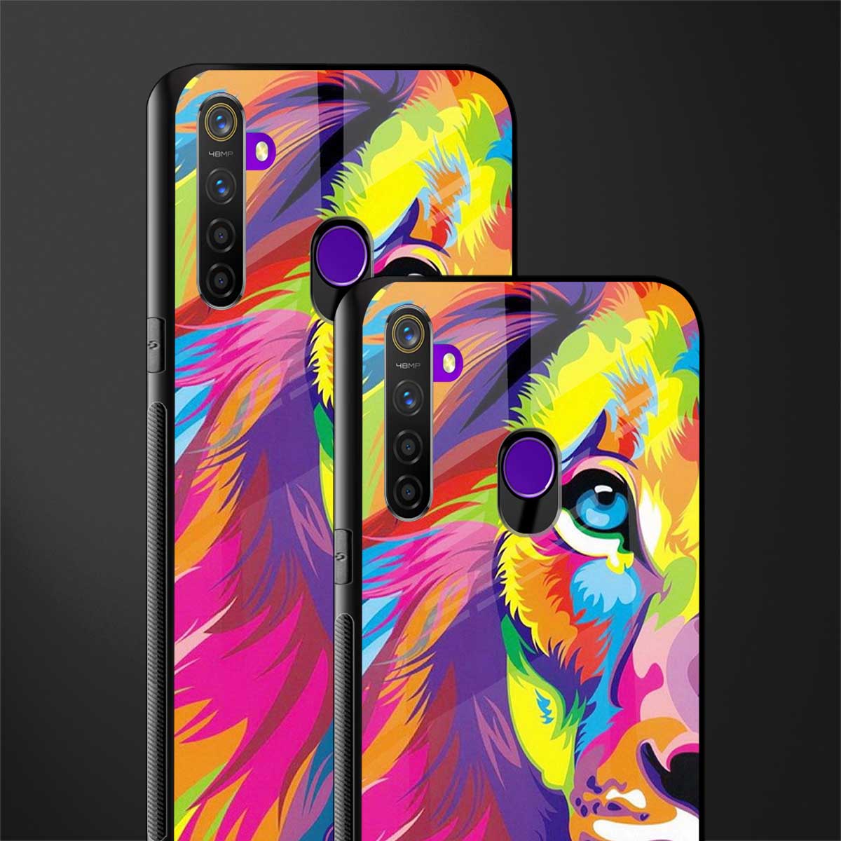 colourful fierce lion glass case for realme 5 pro image-2