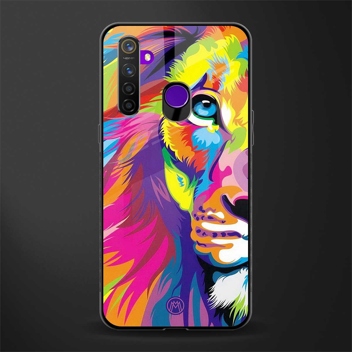 colourful fierce lion glass case for realme 5 image