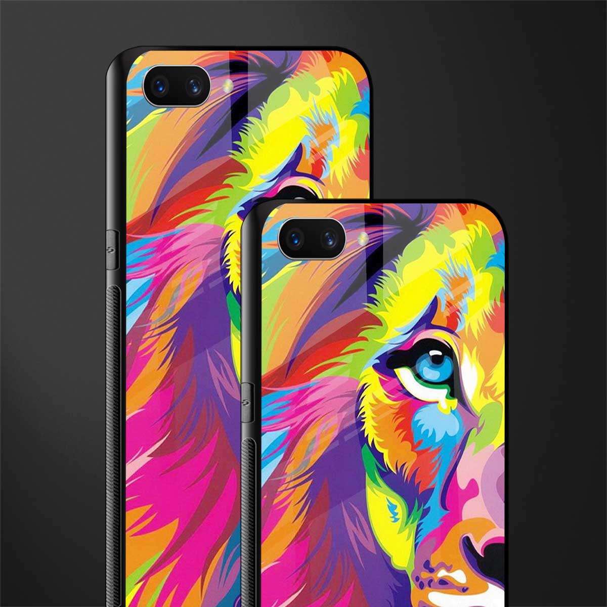 colourful fierce lion glass case for oppo a3s image-2