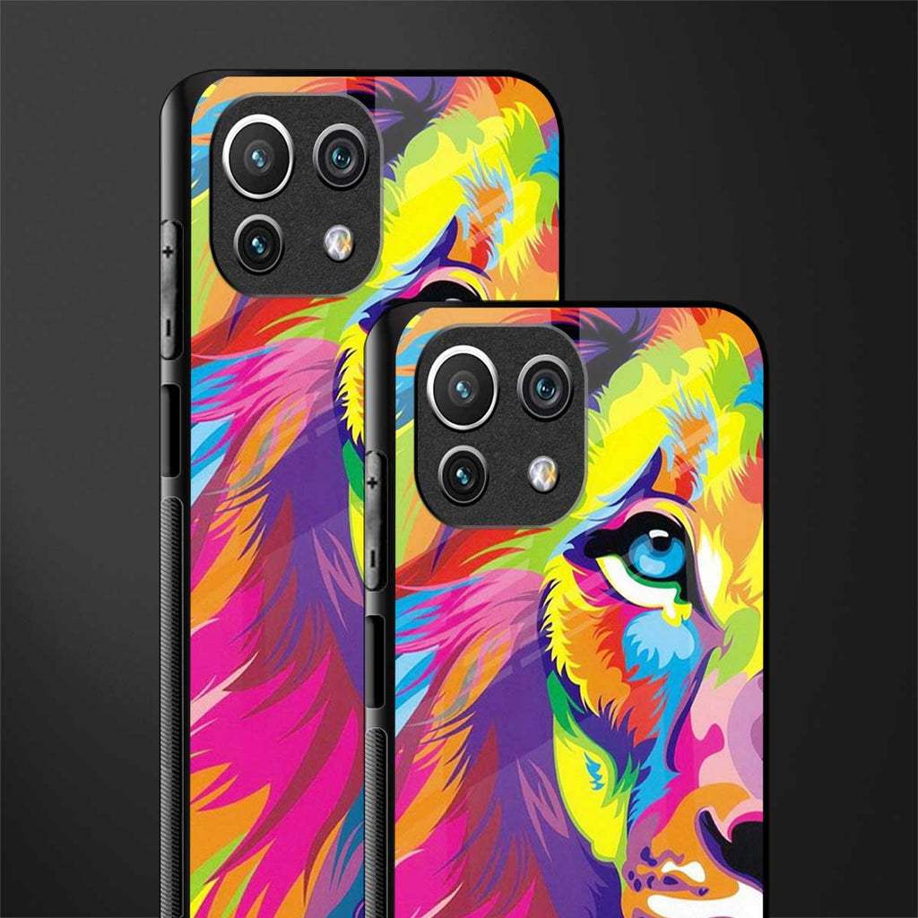 colourful fierce lion glass case for mi 11 lite image-2