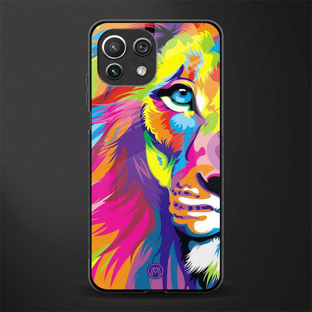 colourful fierce lion glass case for mi 11 lite image