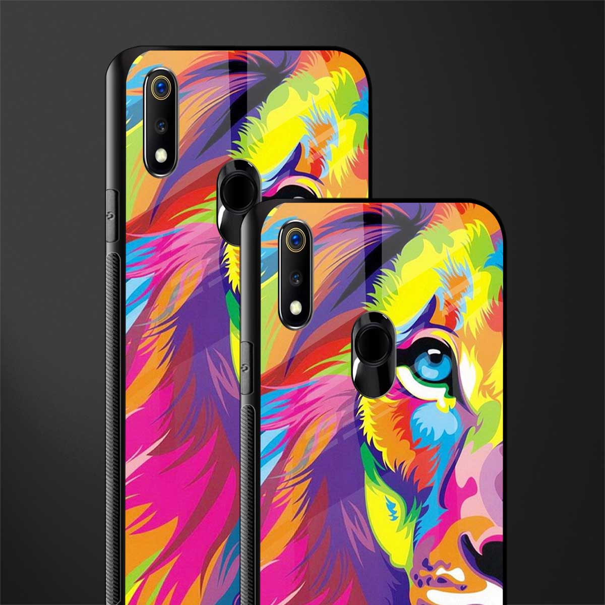 colourful fierce lion glass case for realme 3 pro image-2