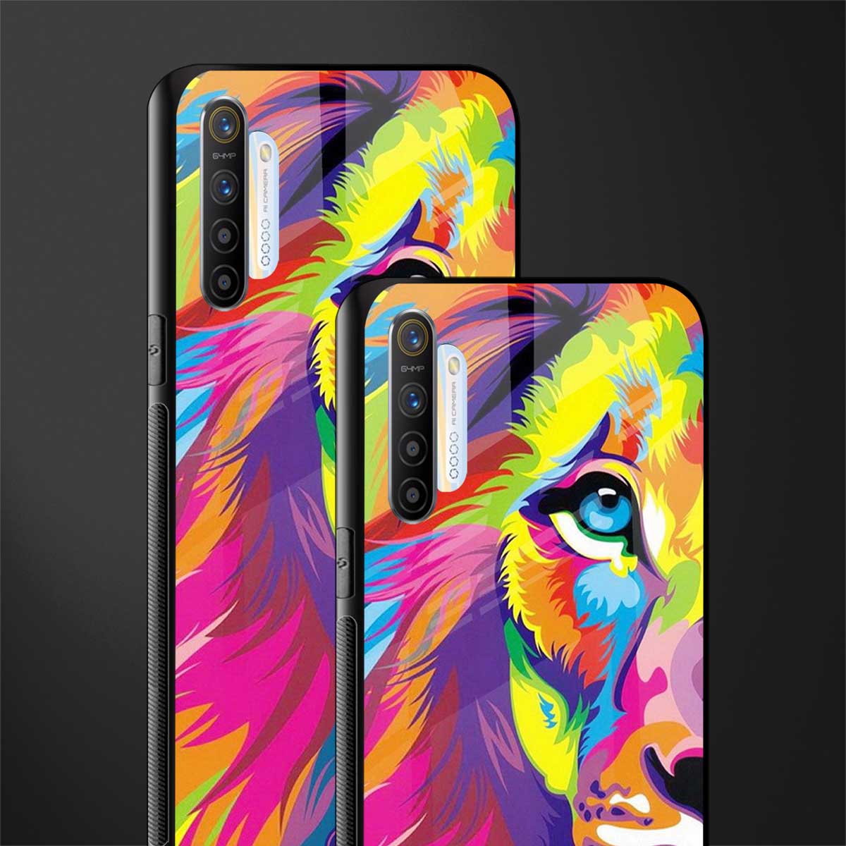 colourful fierce lion glass case for realme xt image-2
