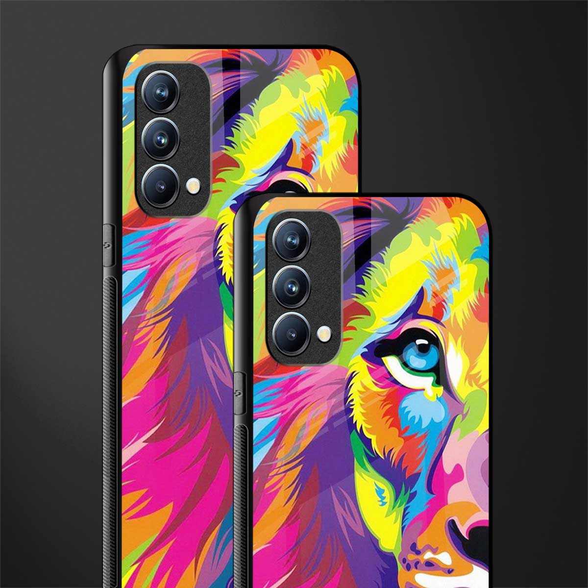 colourful fierce lion glass case for oppo f19 image-2