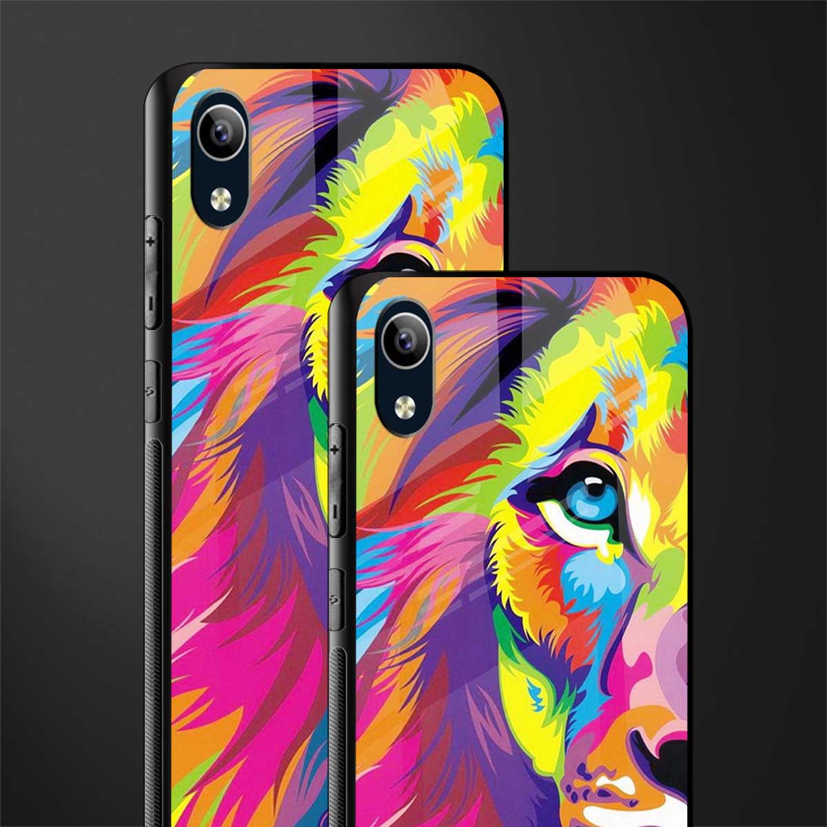 colourful fierce lion glass case for vivo y1s without fingerprint image-2
