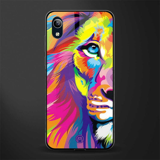 colourful fierce lion glass case for vivo y1s without fingerprint image