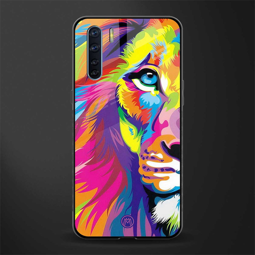 colourful fierce lion glass case for oppo f15 image
