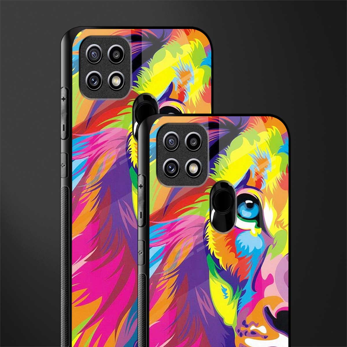 colourful fierce lion glass case for oppo a15s image-2