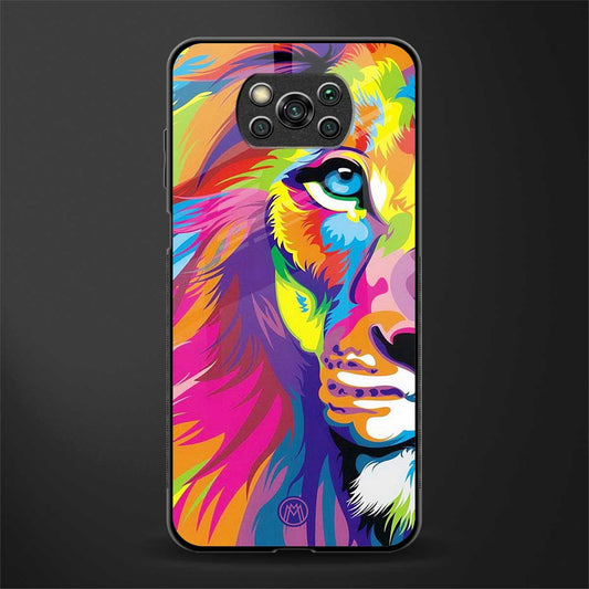 colourful fierce lion glass case for poco x3 image