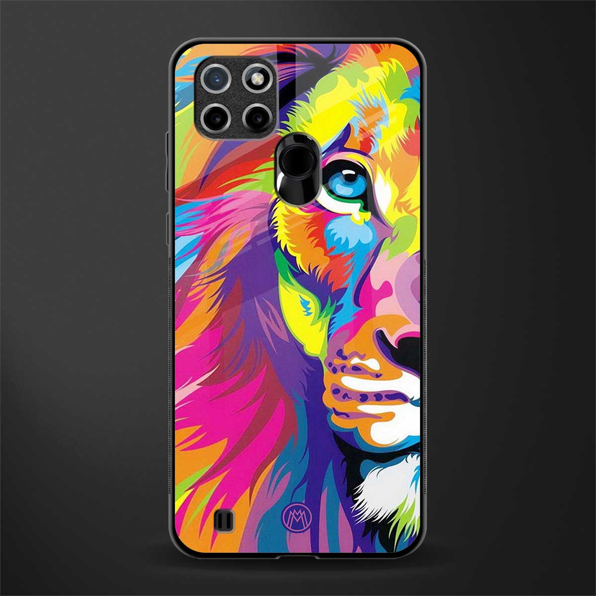 colourful fierce lion glass case for realme c21 image