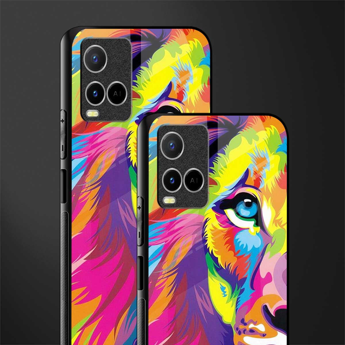 colourful fierce lion glass case for vivo y21t image-2