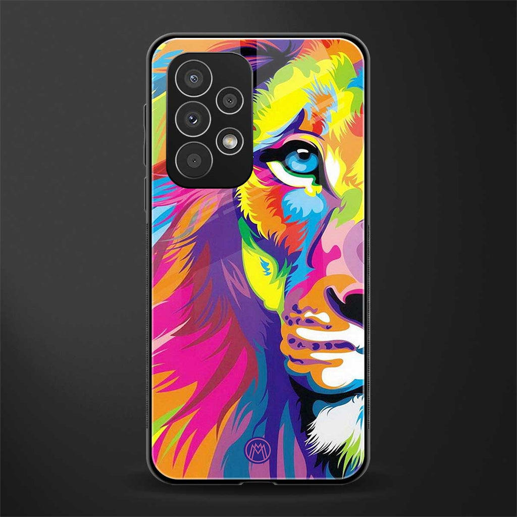 colourful fierce lion back phone cover | glass case for samsung galaxy a73 5g