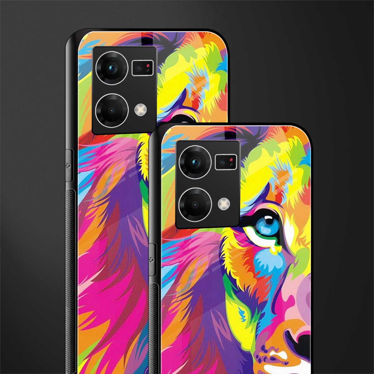 colourful fierce lion back phone cover | glass case for oppo f21 pro 4g
