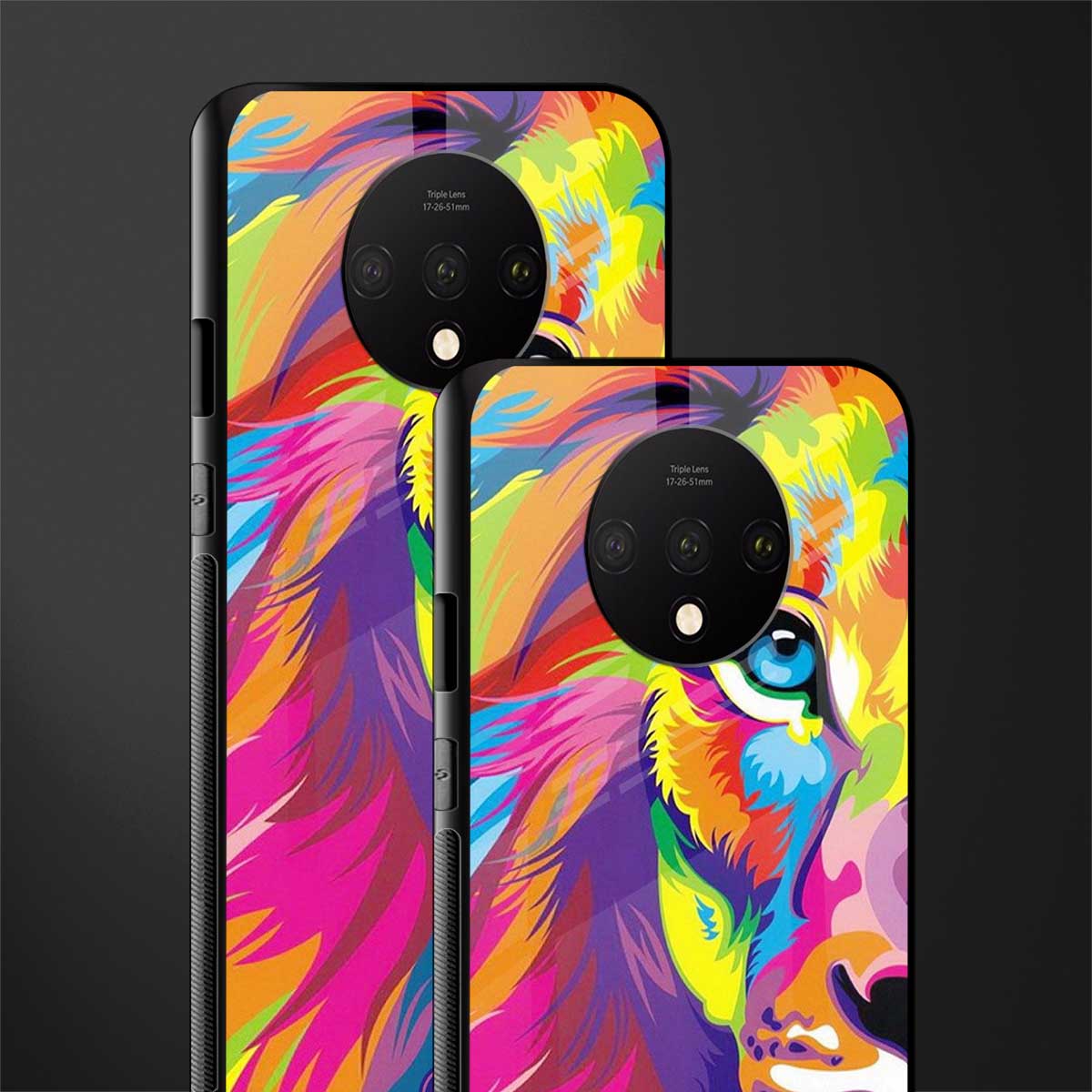 colourful fierce lion glass case for oneplus 7t image-2