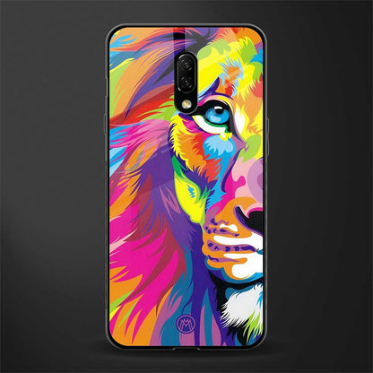 colourful fierce lion glass case for oneplus 7 image