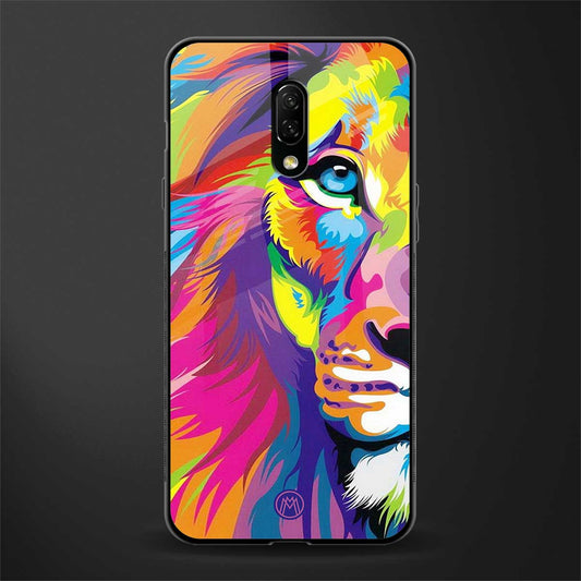 colourful fierce lion glass case for oneplus 7 image