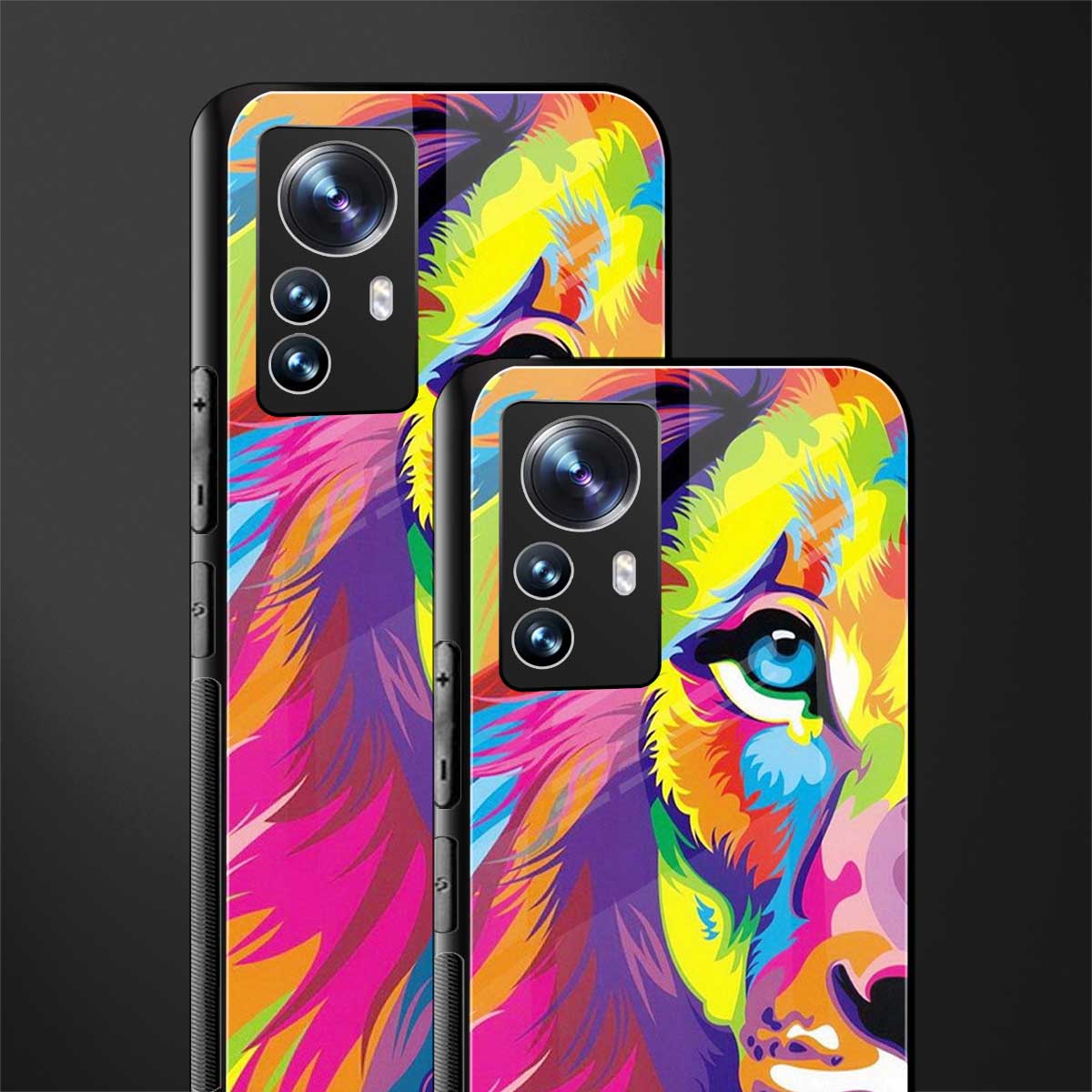 colourful fierce lion back phone cover | glass case for xiaomi 12 pro