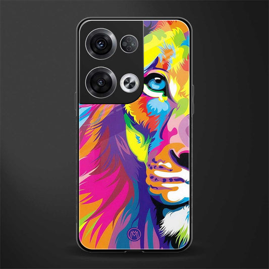 colourful fierce lion back phone cover | glass case for oppo reno 8