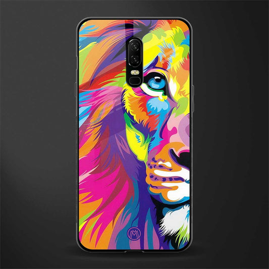 colourful fierce lion glass case for oneplus 6 image