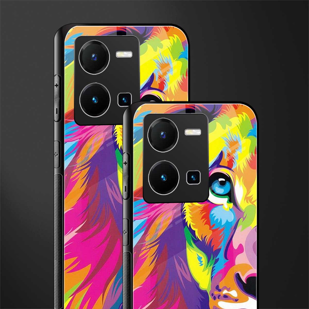 colourful fierce lion back phone cover | glass case for vivo y35 4g